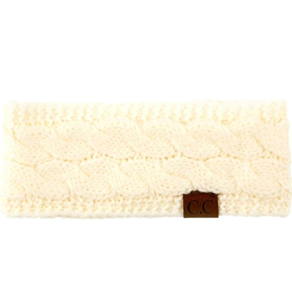 C.C Beanie White Solid Cable Knit Head Wrap NIP